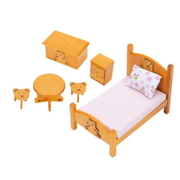 1/12 Minyatür Dollhouse Mobilya Ahşap Ayı Masa yatak odası mobilyası Seti Simülasyon Oyuncak Dollhouse Dekorasyon