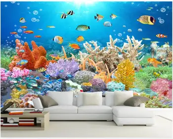 3D duvar resimleri duvar kağıdı özel fotoğraf duvar kağıdı Akdeniz mercan goldfish sualtı dünyası HD oturma odası TV arka plan duvar kağıdı