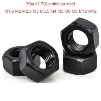 5/10/20/50 adet DIN934 Siyah 304 paslanmaz çelik altıgen vida Somun Altıgen Somun Metrik Konu M1.6 /M2 /M2.5 /M3 /M3.5 /M4 /M5 / M6 / M8 / M10 / M12
