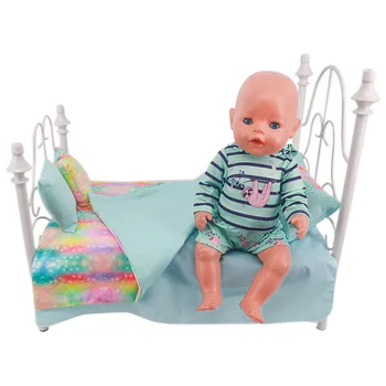 5 adet in1, Çarşaf, yatak, yastıklar Fit 43cm Bebek Yeni Doğan Bebek, 42cm Nenuco Bebek, 18 inç Kız oyuncak bebek Giysileri Aksesuarları