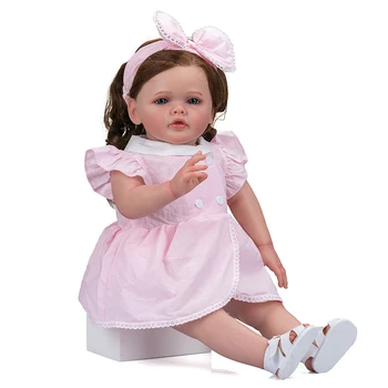 60 cm pamuk vücut Zaten Boyalı Bitmiş bebek Bebek Yürümeye Başlayan Kız Teegan Popüler Gerçekçi Yumuşak Dokunmatik Cilt Sanat Bebek