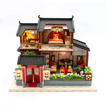 Ahşap DIY Bebek Evi Minyatür Bulmaca Araya 3d Miniaturas Dollhouse Kitleri Oyuncaklar İçin Çocuk Hediye Uğurlu Işareti Loft 0