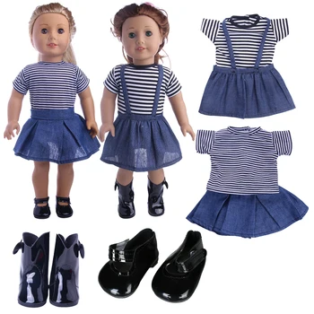 Amerikan Kız oyuncak bebek giysileri 18 inç Bebek İkizler Combo Set Dahil 2 Takım T-shirt Kot Etek Elbise+2 Çift Ayakkabı noel hediyesi