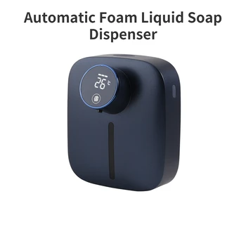 Banyo için Otomatik Köpük Sıvı Sabunluk Sıcaklık Dijital Şarj Edilebilir Sensör Fotoselli El Dezenfektanı Makinesi