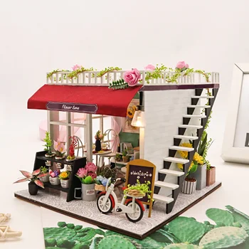 Bitmemiş DIY Dollhouse 3D Bulmacalar Minyatür Çiçek Dükkanı Çocuk Oyuncakları Noel doğum günü hediyesi