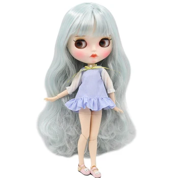 BUZLU DBS Blyth Doll 1/6 bjd beyaz cilt ortak vücut Taze yeşil uzun kıvırcık saç yeni mat yüz kaşları Dudak parlatıcısı sd oyuncak