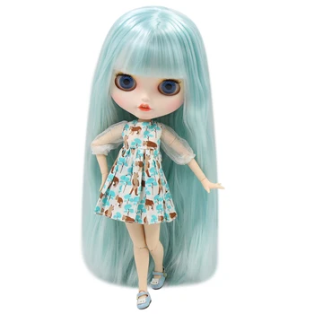 BUZLU DBS Blyth Doll Oyma dudaklar Somurtarak ağız Mat özelleştirilmiş yüz Mavi saç saç 1/6 Ortak vücut bjd DIY oyuncak kız hediye