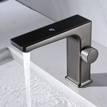 Dijital ekran Banyo Havzası Musluk Akıllı Sıcak ve Soğuk Su Mikser banyo lavabosu Dokunun LED Pirinç Güverte Üstü Lavabo Vinç