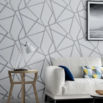 Gri Geometrik Duvar Kağıdı Oturma Odası Yatak Odası İçin Gri Beyaz Desenli Modern Tasarım duvar kağıdı Rulo Ev Dekor