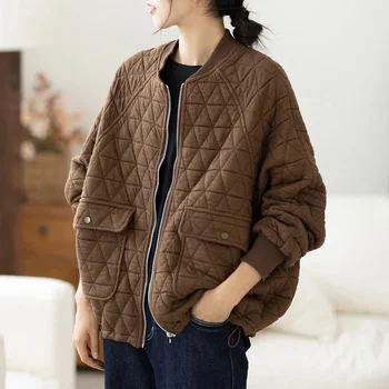 Kadınlar Kalın Pamuklu Ceketler Yeni Varış 2022 Sonbahar Kış Vintage Stil Düz Renk Gevşek Kadın Sıcak Kapitone Mont Giyim