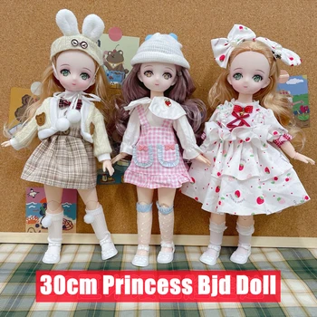 Kawaii 30cm Bjd Bebek Hareketli 23 Eklemler 1/6 Prenses Takım Elbise Kız Oyuncak Değişimi Giyinmek Sevimli Dıy Oyun Evi Çocuk Çocuk doğum günü hediyesi