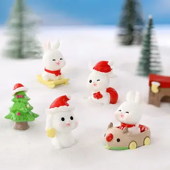 Kutusu Dekorasyon Dollhouse Süs kar küresi Peri Bahçe Noel Tavşan Figürleri Minyatür Tavşan Mikro Peyzaj