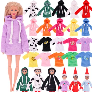 Kısa Peluş Kazak Şeker Renk Sevimli Desen 30cm Büyük Elf ve 11.8 inç Barbie oyuncak bebek giysileri Aksesuarları El Yapımı 1/6 Blythe Doll Üst