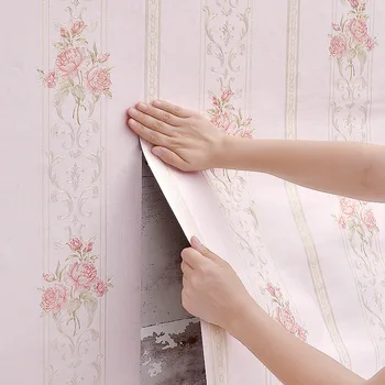 Pembe Mavi Çiçek Kabartmalı Şam Duvar Kağıdı Yatak Odası Oturma odası Arka Plan Çiçek Desen 3D Dokulu duvar kağıdı Ev Dekor
