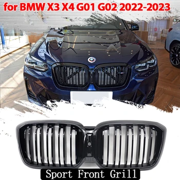 Ön Tampon İzgara için BMW X3 X4 G01 G02 LCI 2022-2023 Parlak Siyah Çift Hat Izgarası Araba Styling Yarış Izgarası Yedek