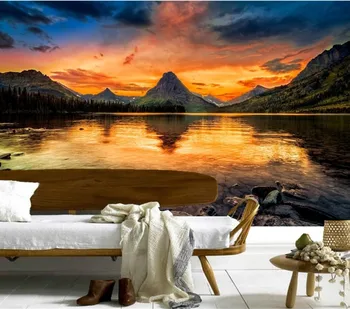 Özel 3d duvar resimleri, Dağlar Göl Gündoğumu ve günbatımı Doğa duvar kağıtları, oturma odası kanepe tv duvar çocuk yatak odası papel DE parede