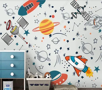 Özel papel parede Uzay Astronot Roket Gezegen Uydu 3D çocuk Odası oturma odası yatak odası dekorasyon için duvar kağıdı