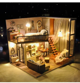 Bebek Evi Ahşap Mobilya Minyatür Dollhouse DİY Minyatür Ev Odası Oyuncaklar Çocuklar için Casa De Boneca TD16 1