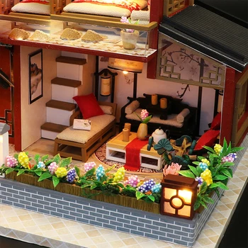 Ahşap DIY Bebek Evi Minyatür Bulmaca Araya 3d Miniaturas Dollhouse Kitleri Oyuncaklar İçin Çocuk Hediye Uğurlu Işareti Loft 2