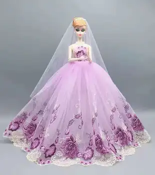 1: 6 Pembe Çiçek düğün elbisesi Barbie Bebek Giysileri Elbise Prenses Kıyafetler gece elbisesi 1/6 BJD Bebek Aksesuar Oyuncaklar Kız Hediye 5